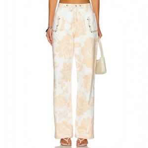 NWT Agua Bendita x Revolve Veronik Pants Small Cream Floral Embroidered Wide Leg